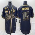 2023 NFL Super Bowl Nike Kansas City Chiefs #15 Patrick Mahomes black baseball jerseys Joint name C patch-BD 01