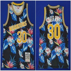 Golden State Warriors #30 Stephen Curry black flowers fashion nba jersey-TY