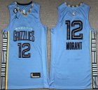 Jordan Memphis Grizzlies 12 Ja Morant skyblue nba basketball jerseys 6 patch