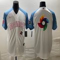 2023 World Cup Mexico blank white skyblue majestic baseball jerseys 07