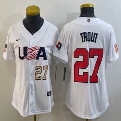 Women 2023 World Cup #27 Trout white USA majestic baseball jerseys 01