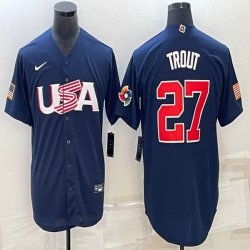 2023 World Cup #27 Mike Trout blue USA majestic baseball jerseys 06