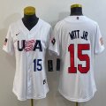 Youth 2023 World Cup #15 Bobby Witt Jr. white USA majestic baseball jerseys 02