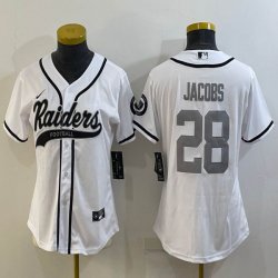 Women Nike Oakland Raiders #28 Josh Jacobs white baseball jerseys Joint name-BD