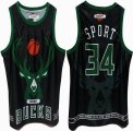 Milwaukee Bucks 34# Sports black nba jersey print -XD