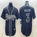 Denver Broncos #3 Russell Wilson black baseball jerseys Joint name Reflective version-BD