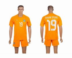 2014 World cup Ivory coast team TOURE YAYA 19 yellow soccer jerseys home