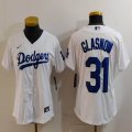 Women Nike Los Angeles Dodgers #31 Tyler Glasnow white fashion MLB baseball Jersey-Joint name-BD