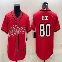 Nike 49ers #80 Jerry Rice red baseball jerseys Joint name-BD