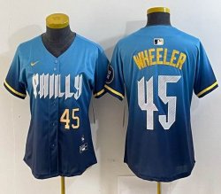 Women Nike Philadelphia Phillies #45 Zack Wheeler skyblue majestic baseball jersey city version-BD 02