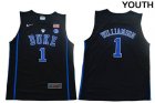 Youth Duke Blue Devils #1 Zion Williamson Black V Neck College Basketball Jersey - glt