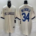 Nike Los Angeles Dodgers #34 Fernando Valenzuela beige fashion majestic baseball Jerseys-BD