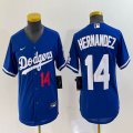 Women Nike Los Angeles Dodgers #14 Enrique Hernandez blue majestic baseball jerseys 01