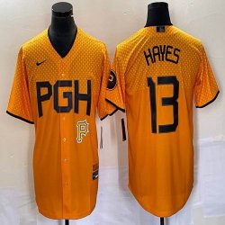 Nike Pittsburgh Pirates #13 Ke\'Bryan Hayes gold majestic baseball jerseys city version-BD