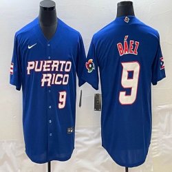 Puerto Rico #9 Baseball Javier Báez blue 2023 World Baseball Classic Replica Player Jersey 02