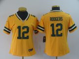 women Nike Green Bay Packers #12 Aaron Rodgers yellow Color Rush Limited Jersey