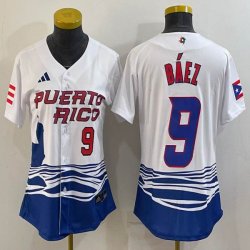 Women Puerto Rico #9 Baseball Javier Báez White 2023 World Baseball Classic Replica Player Jersey 02