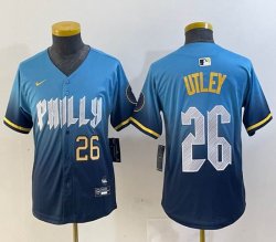 Youth Nike Philadelphia Phillies #26 Utley blue majestaic baseball jersey city version 02