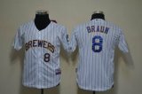 Milwaukee Brewers BRAUN 8# white stripe mlb jerseys