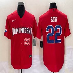 2023 World Cup Dominican Republic\'s #22 Juan Soto red majestic baseball jerseys 02