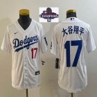 Youth 2024 World Series Champions patch Los Angeles Dodgers #17 Shohei Ohtani Nike white baseball Jersey -BD 03