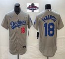 2024 World Series Champions Nike Los Angeles Dodgers #18 Yoshinobu Yamamoto gray Flexbase Authentic Collection Jersey