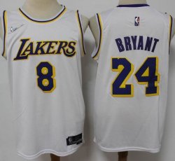 Nike Los Angeless Lakers #24 and #8 Kobe Bryant white basketball Jersey 75Th -S8