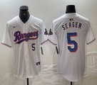 Nike Texas Rangers #5 Seager white majestic baseball jerseys Champions patch