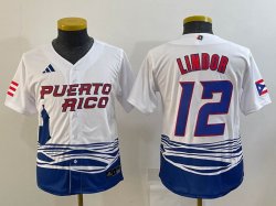 Women Puerto Rico Baseball Francisco Lindor White 2023 World Baseball Classic Replica Player Jersey 07