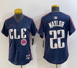 Women Nike Cleveland Indians #22 Josha Naylor blue majestic baseball jersey -BD 04