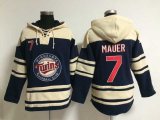 Minnesota Twins #7 Joe Mauer dark blue beige Baseball Hooded Sweatshirt