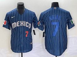 2023 World Cup Mexico #7 Julio Urias blue majestic baseball jerseys 59