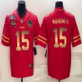 2023 Super Bowl Nike Kansas City Chiefs #15 Patrick Mahomes red gold Color Rush Limited Jerseys C patch