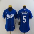 Women Los Angeles Dodgers #5 Corey Seager blue majestic baseball jersey