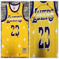 Los Angeles Lakers #23 LeBron James Yellow with star nba basketball jersey -TY