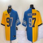 Nike Detroit Lions #97 Aidan Hutchinson blue yellow splits Color Rush Limited Jersey