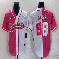 Nike Dallas Cowboys #88 CeeDee Lamb white pink splits baseball jerseys Joint name-BD