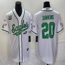 Nike Eagles #20 Brian Dawkins white baseball jerseys Joint name C patch-BD 04