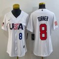 Youth 2023 World Cup #8 Trea Turner white USA majestic baseball jerseys