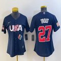 Youth 2023 World Cup #27 Mike Trout blue USA majestic baseball jerseys 03