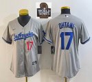 Women Los Angeles Dodgers #17 Shohei Ohtani gray Nike majestic baseball Jersey Joint name -BD 07