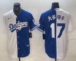 Los Angeles Dodgers #17 Shohei Ohtani Nike white blue splits majestic baseball Jersey 04