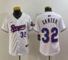 Youth Nike Texas Rangers #32 Evan Carter white majestic baseball jerseys Champion patch-BD 03