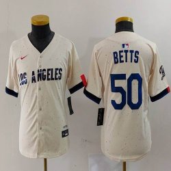 Youth Nike Los Angeles Dodgers #50 Mookie Betts beige fashion majestic baseball Jerseys-BD