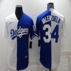 Nike Los Angeles Dodgers #34 Fernando Valenzuela white blue split majestic baseball jersey-BD 01