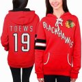 women Chicago Blackhawks #19 Jonathan Toews Red hockey Hooded Sweatshirt