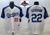 2024 World Series Champions Nike Los Angeles Dodgers #22 Clayton Kershaw white blue fashion majestic baseball Jersey