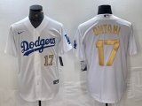 Los Angeles Dodgers #17 Shohei Ohtani Nike white gold majestic baseball Jersey-BD 01