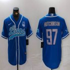 Nike Detroit Lions #97 Aidan Hutchinson blue baseball jerseys Joint name-BD 02