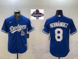 2024 World Series Champions Nike Los Angeles Dodgers #8 Enrique Hernandez blue majestic baseball jerseys 01